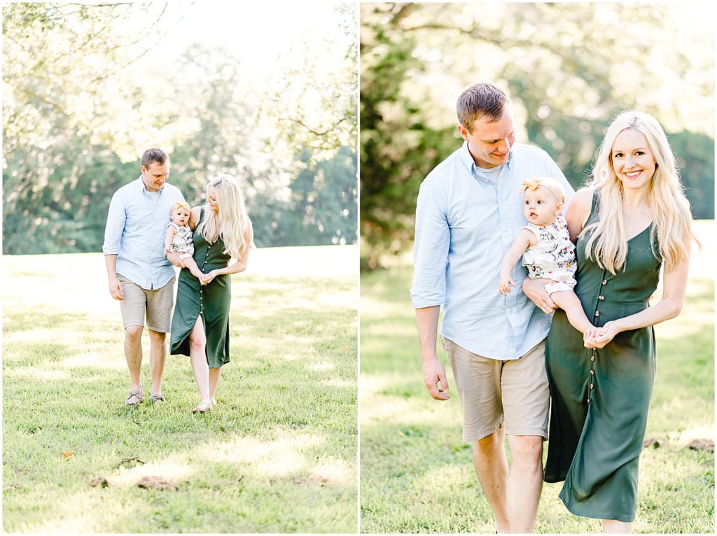 young parents walking with baby girl family portrait session
