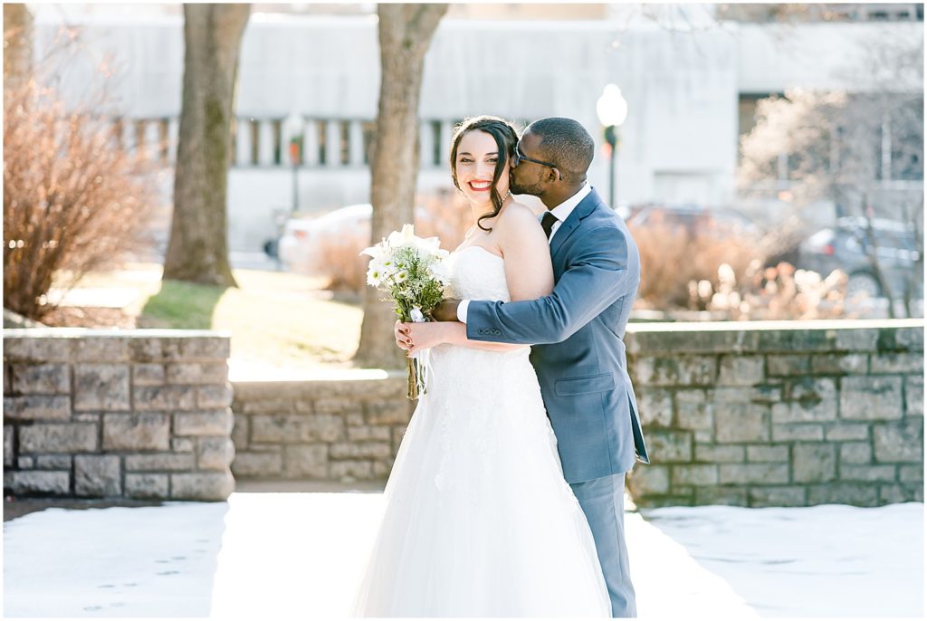 bride and groom portraits in snow