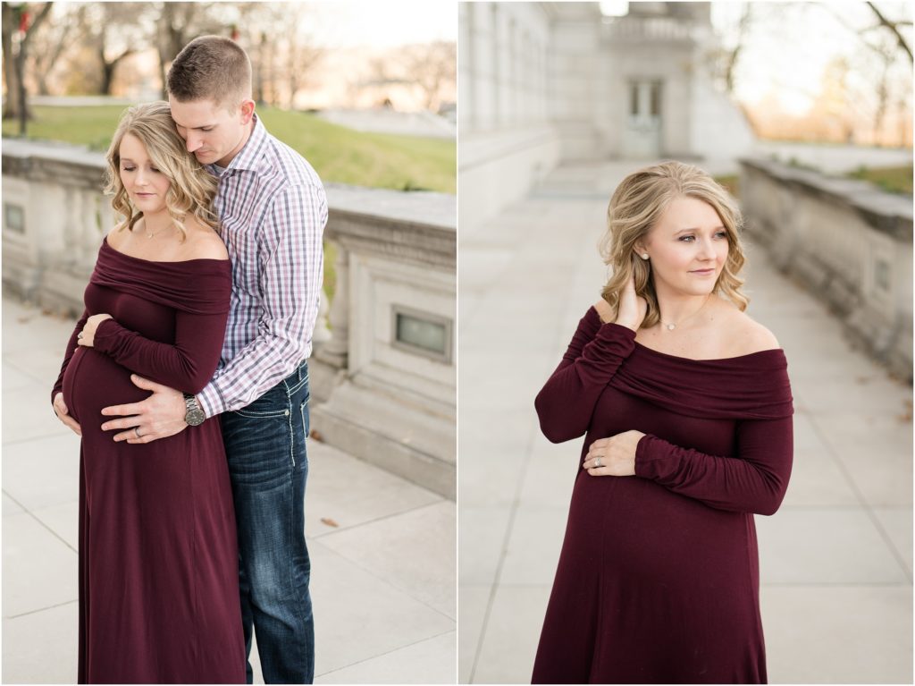 couple holding baby belly for maternity session