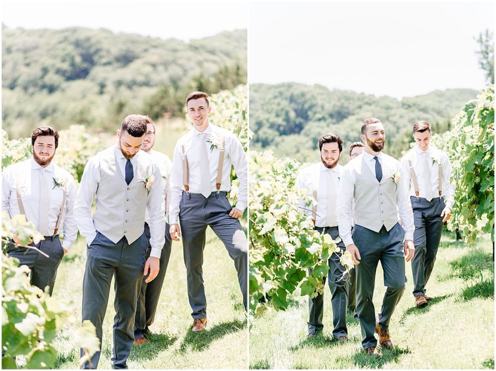 groom and groomsmen posing in vineyard canterbury hill winery