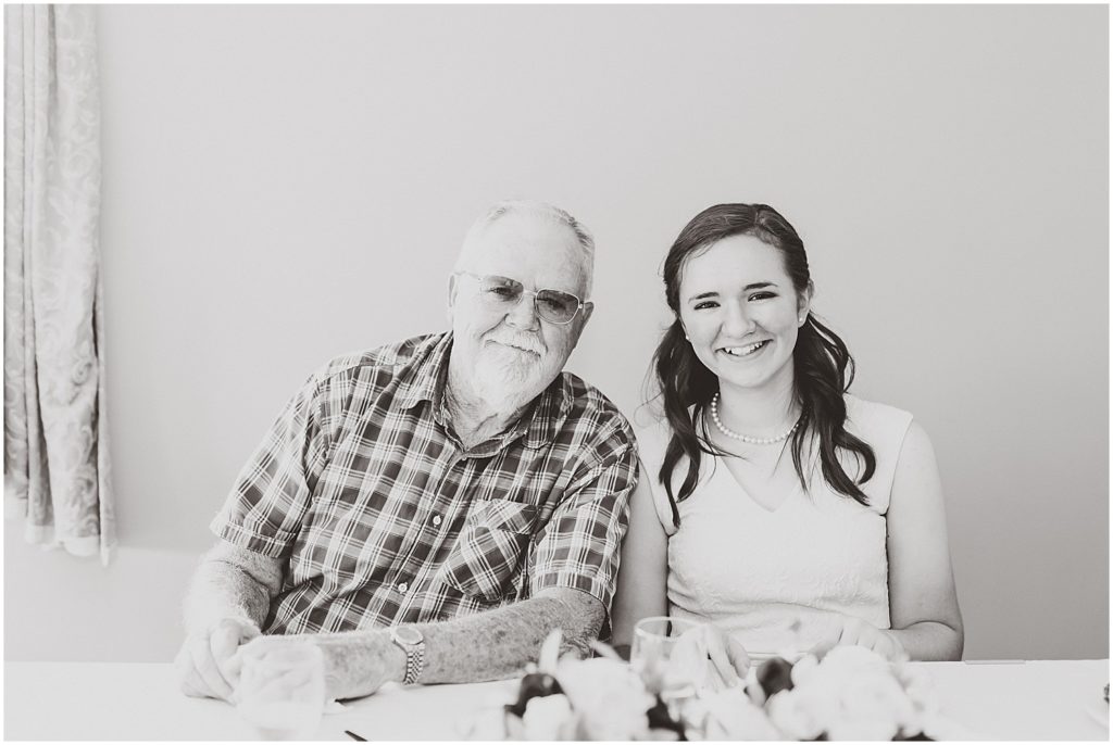 black and white bridesmaid with grandpa canterbury hill winery reception