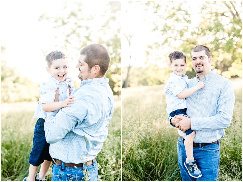 dad and son posing for camera smiling family session
