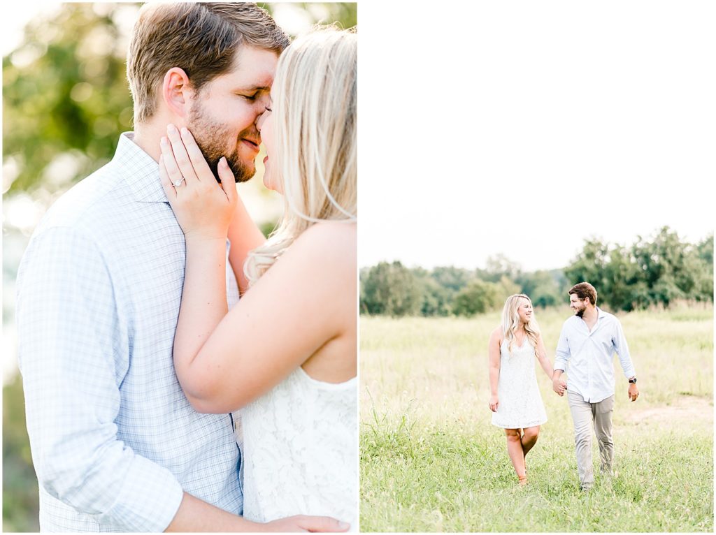 Cooper's ridge engagement session couple standing in field of grass