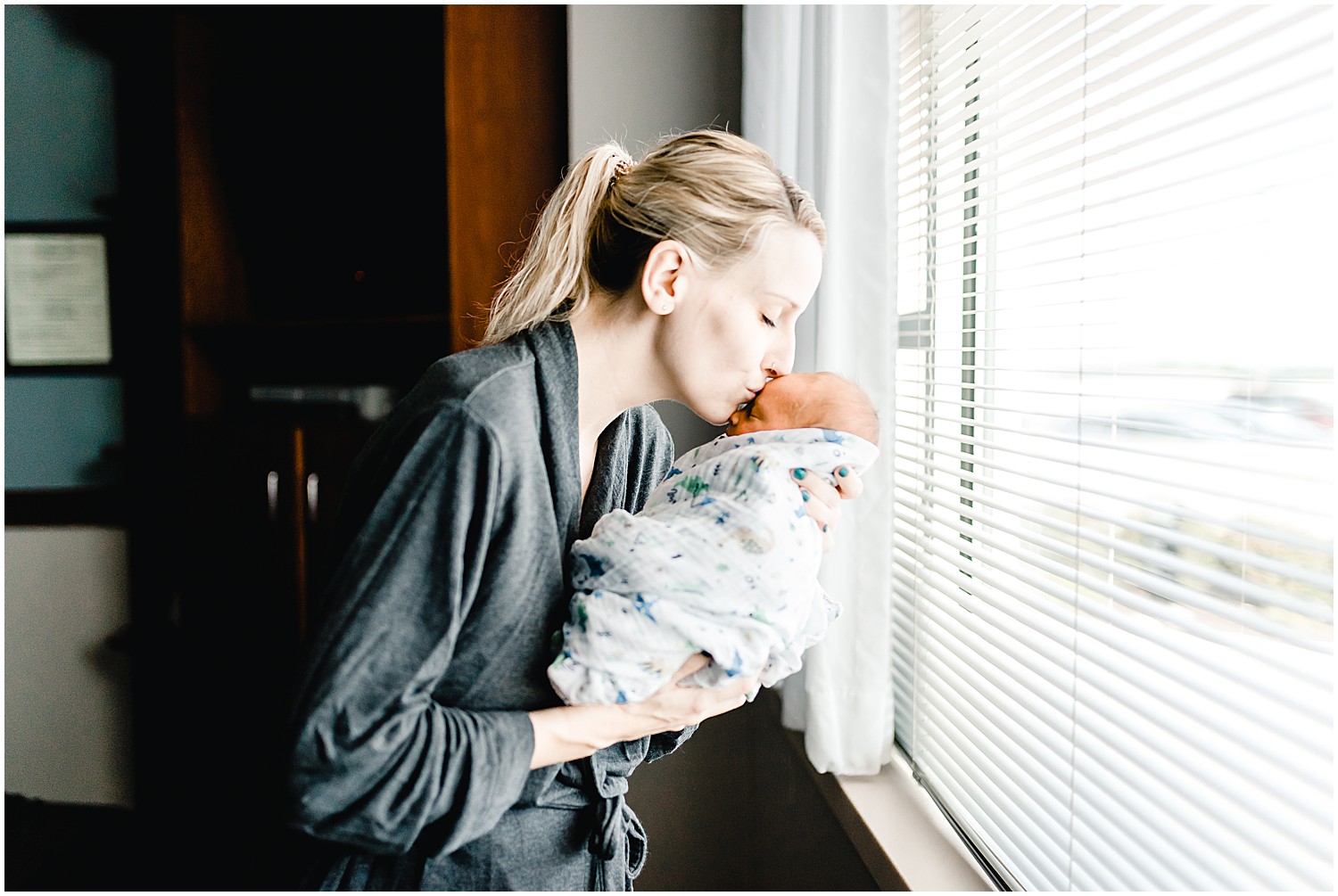 fresh 48 newborn session baby ryder and mom in window