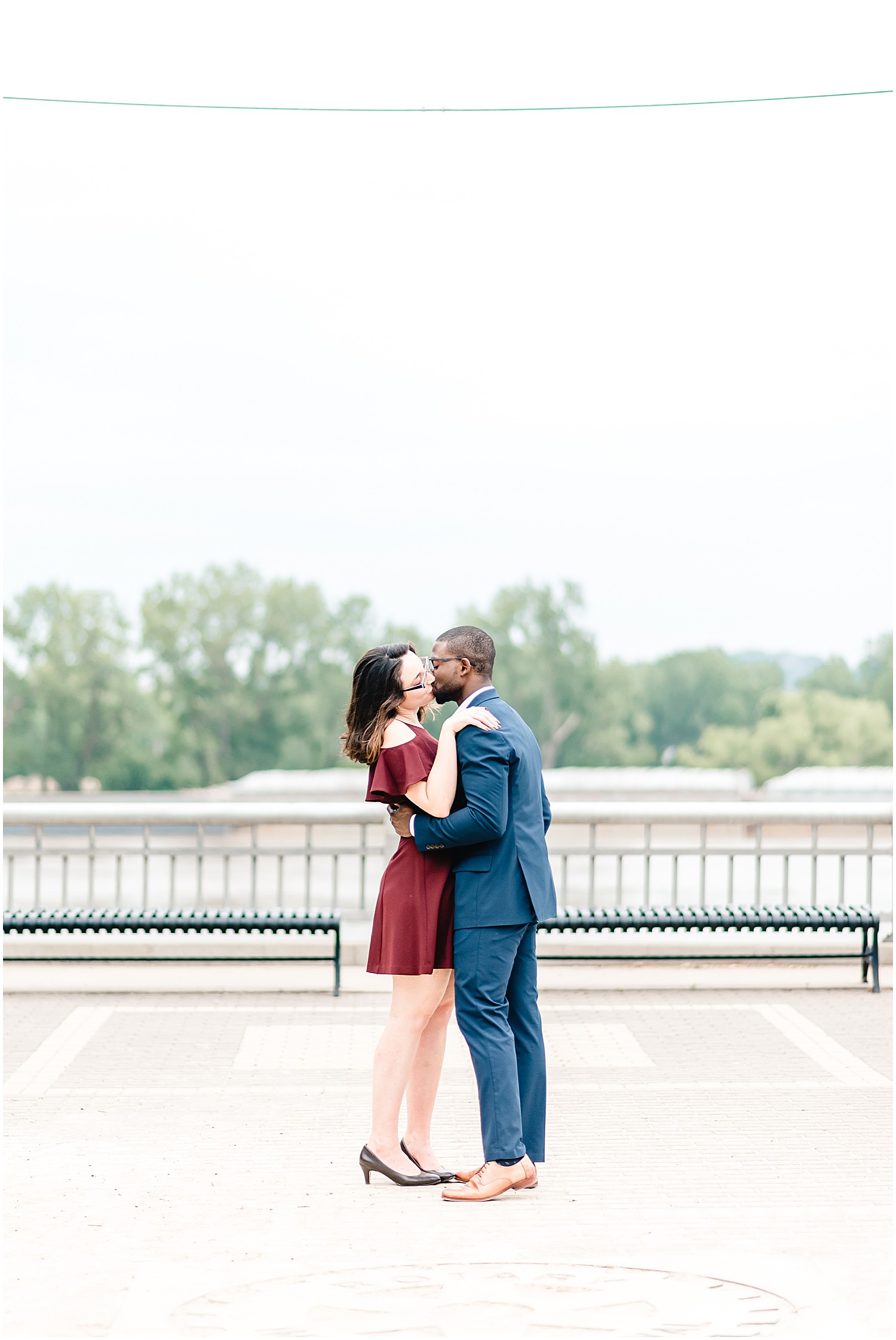 Downtown jefferson city river overlook engagement session couple dancing in parking lot