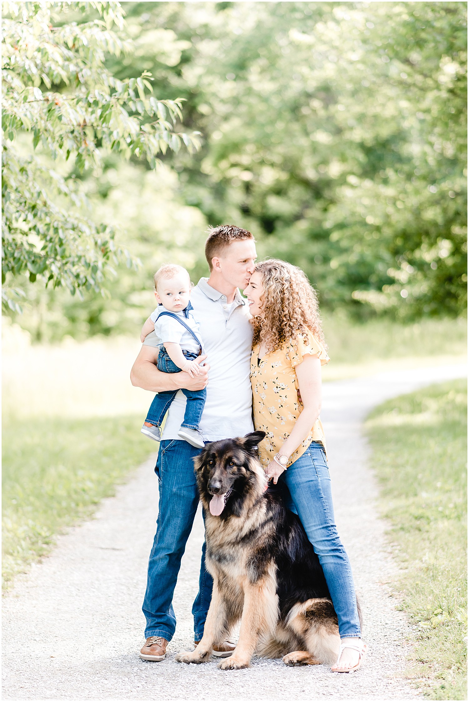 family portraits on path at capen park with dog