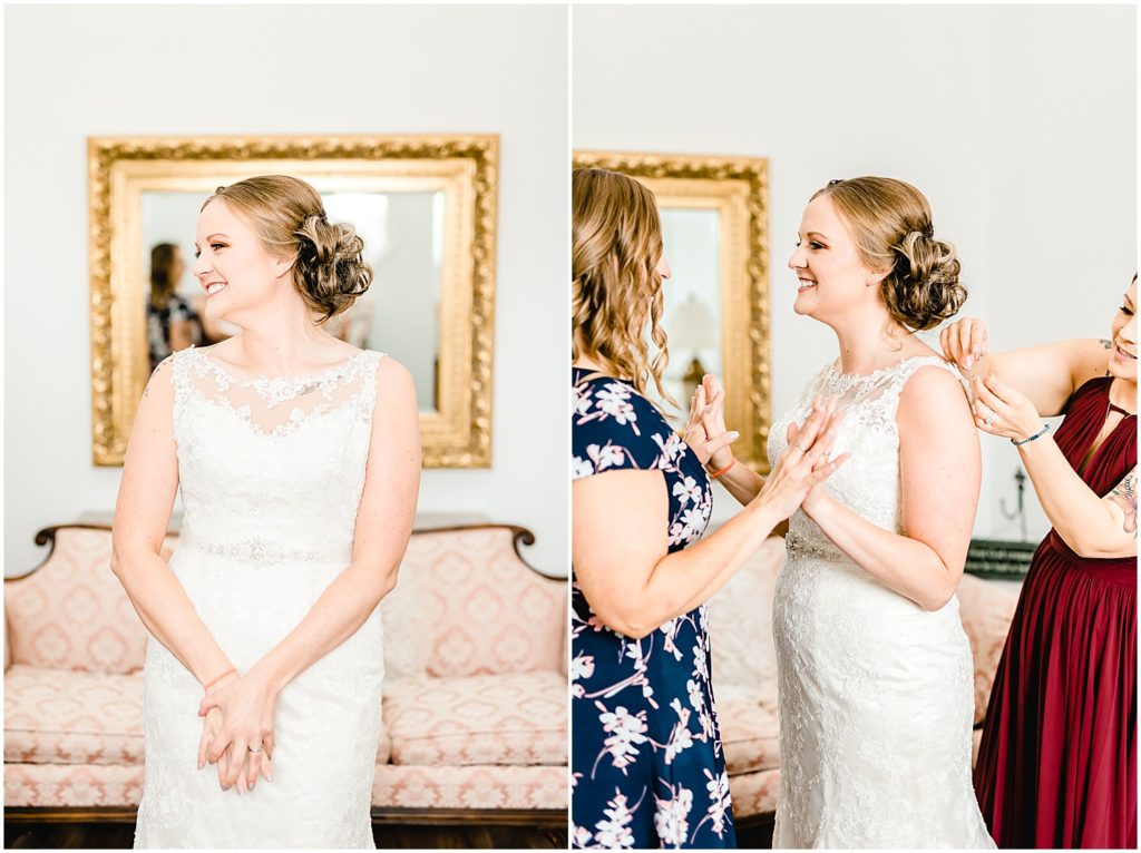 bride smiling in getting ready room