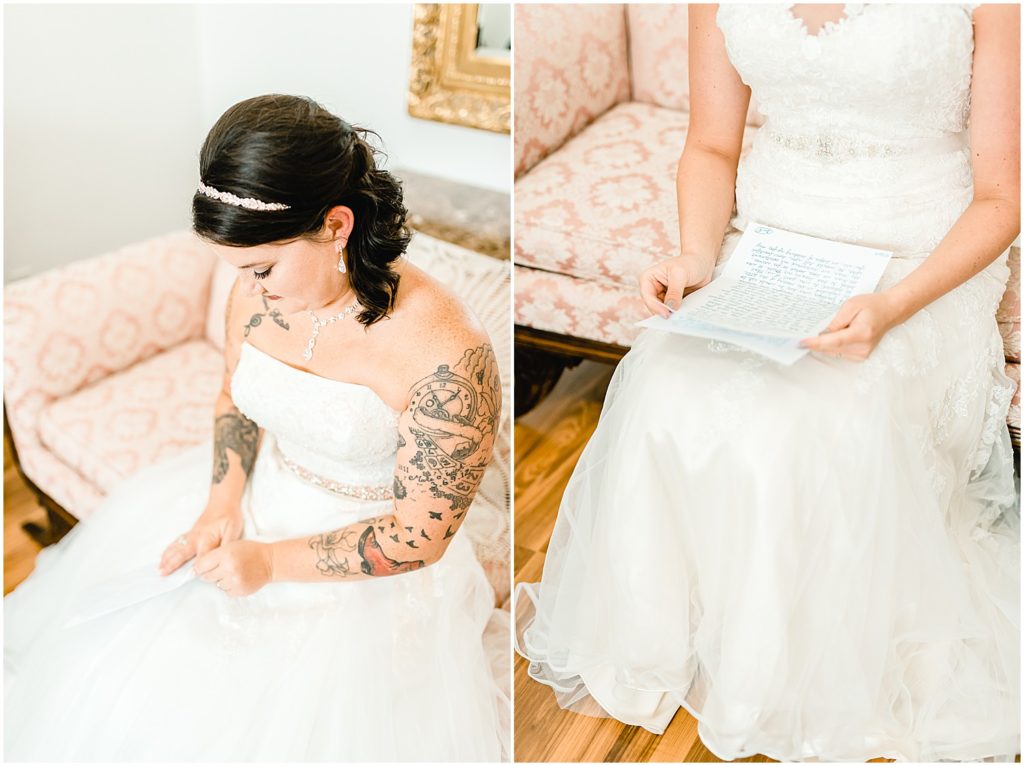 brides reading letters getting ready room