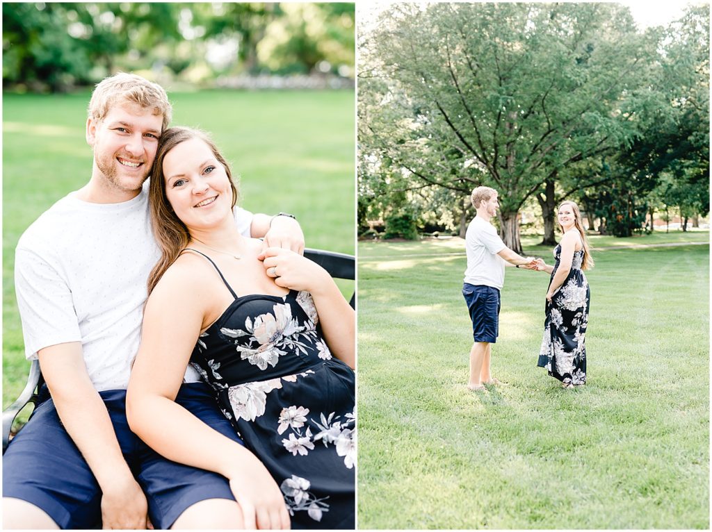 shelter gardens engagement session couple walking on grass