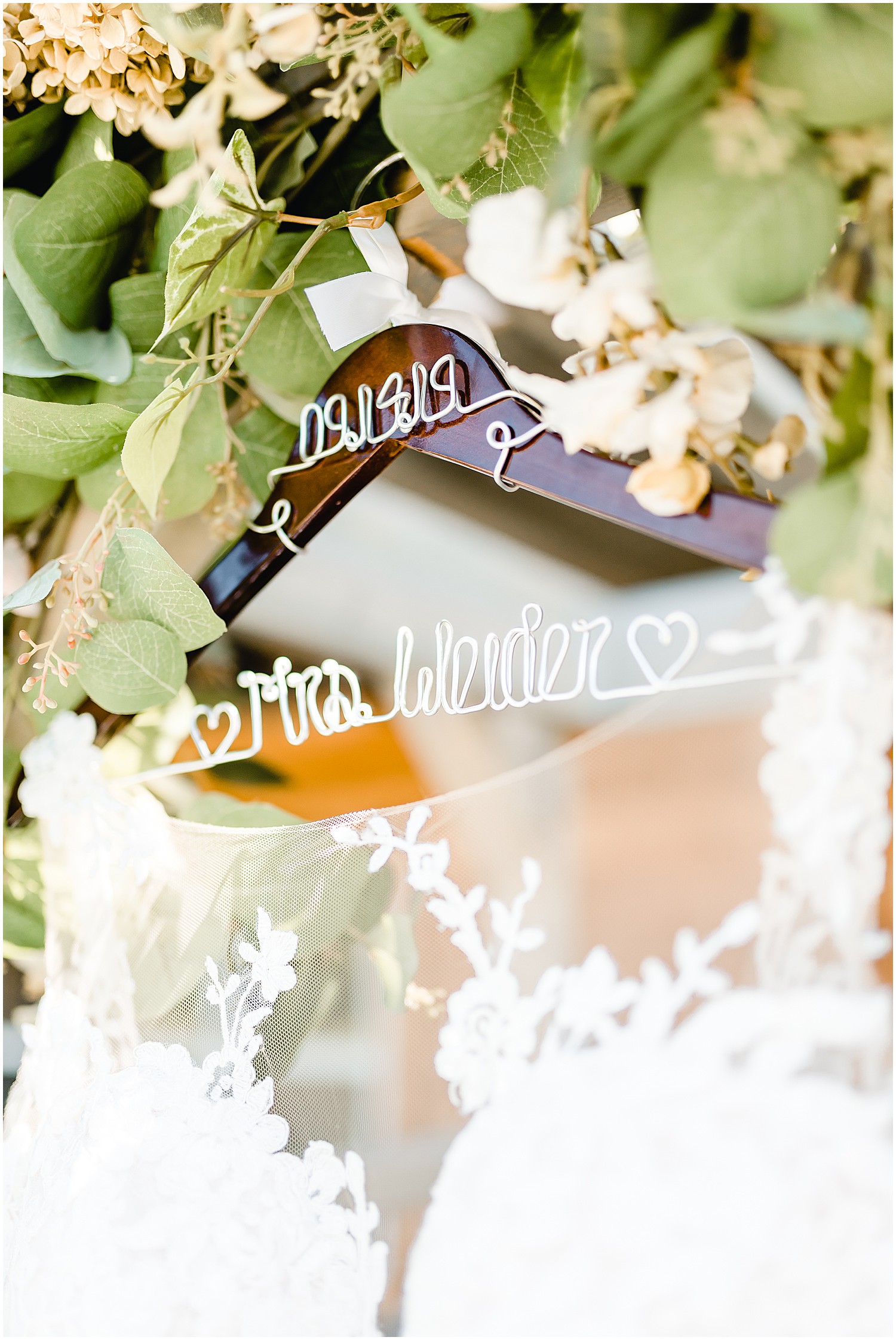 personalized wedding gown hanger greenery