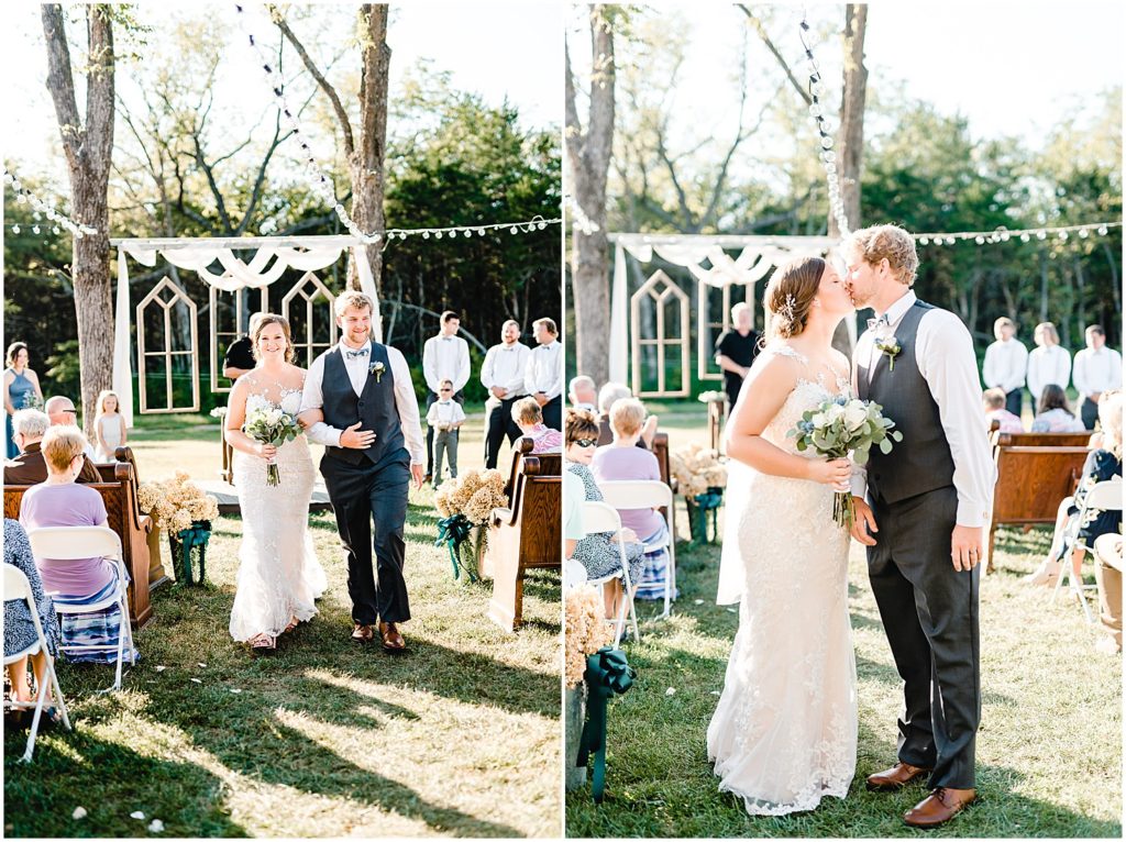 bride and groom in aisle ceremony outdoor