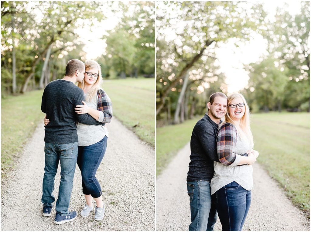 couple laughing engagement session kempker's back 40