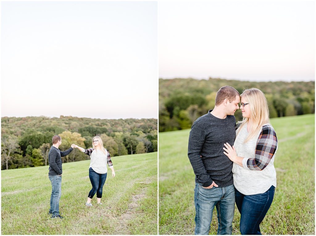couple dancing cuddling in field engagement session