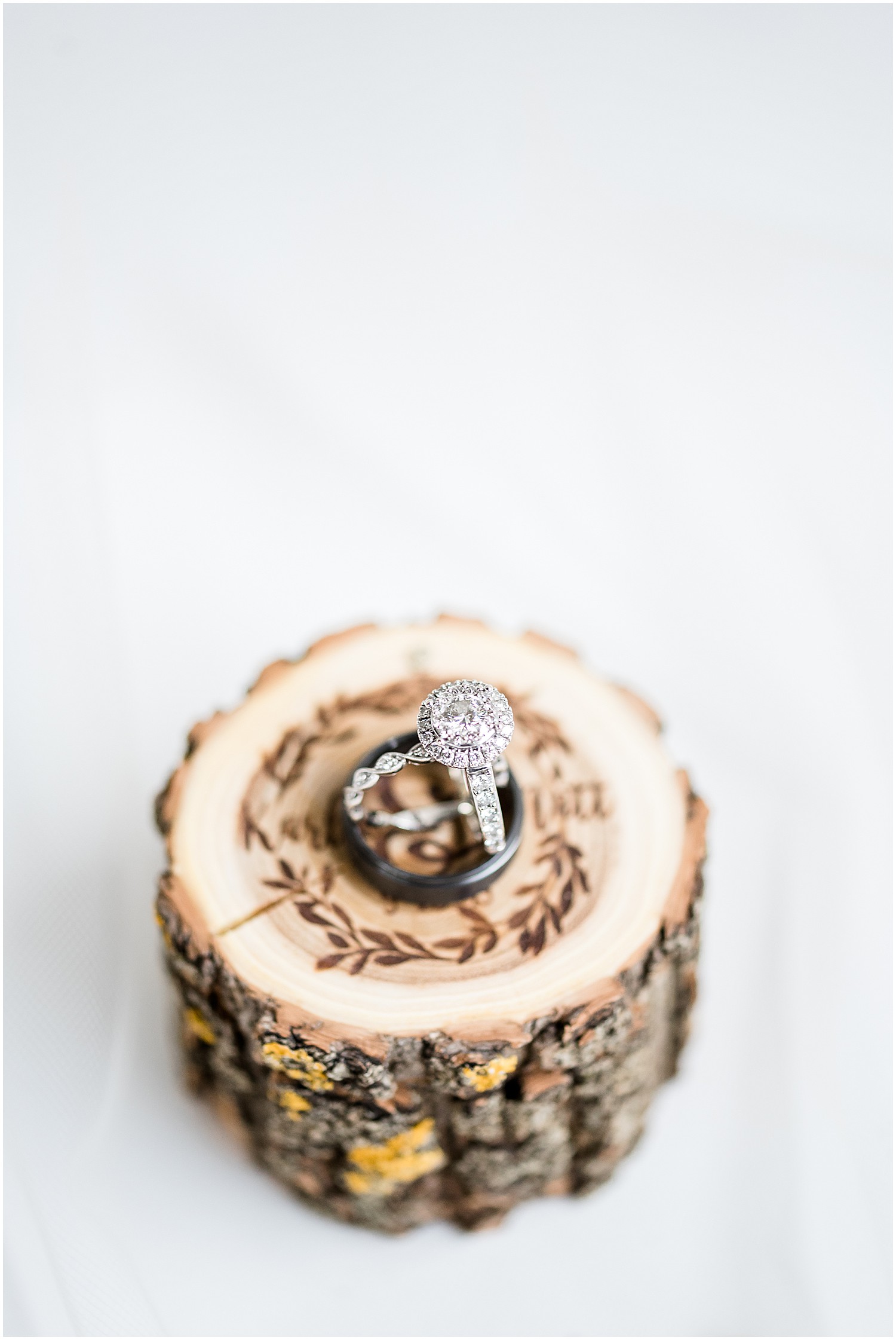 bridal rings on wood ring box bridal details