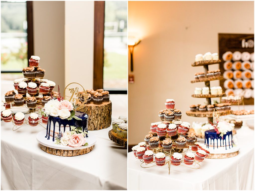 reception dessert table cake table cake cupcakes Old Kinderhook wedding reception