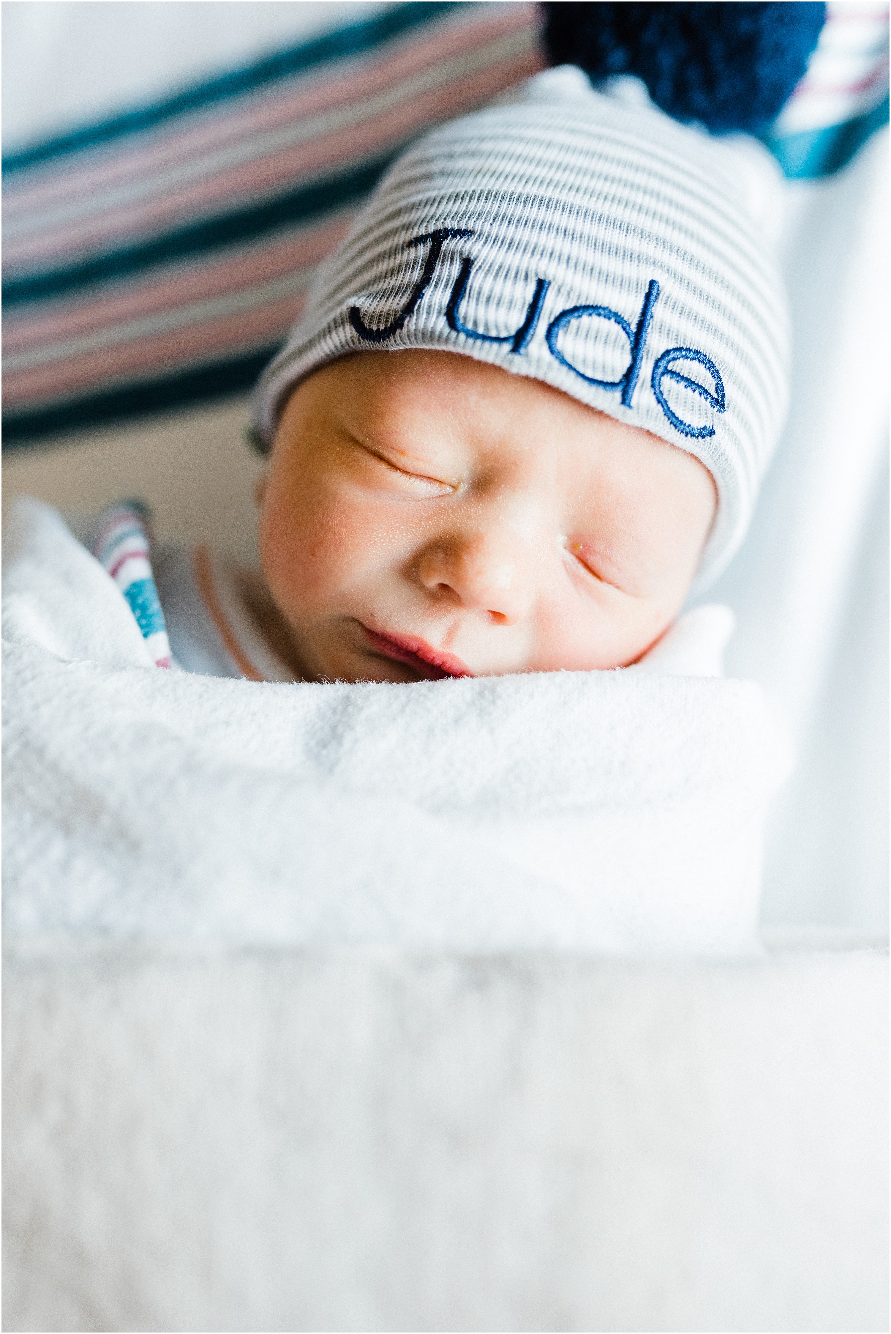 newborn baby hat on name on hat sleeping