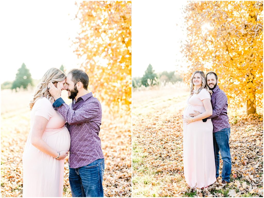 young couple pregnant yellow tree fall maternity session