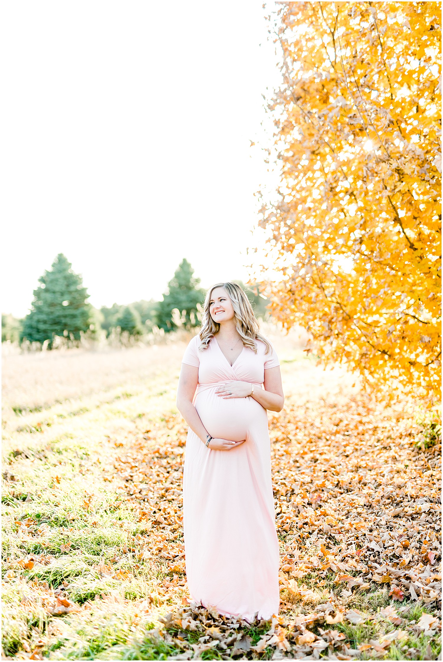 expecting mom st Joseph mo maternity session standing in front of yellow tree