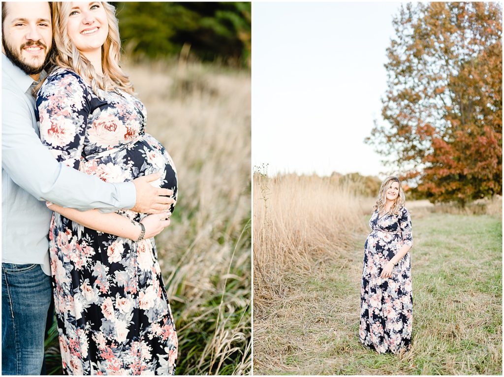 pregnant couple holding belly sunset maternity session