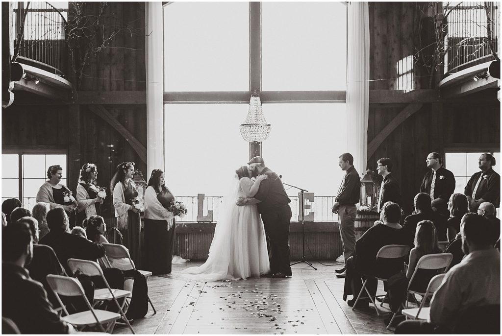 wedding ceremony black and white large window
