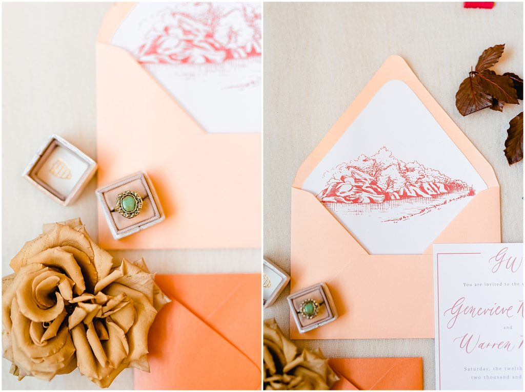custom invitation suite pink white orange calligraphy