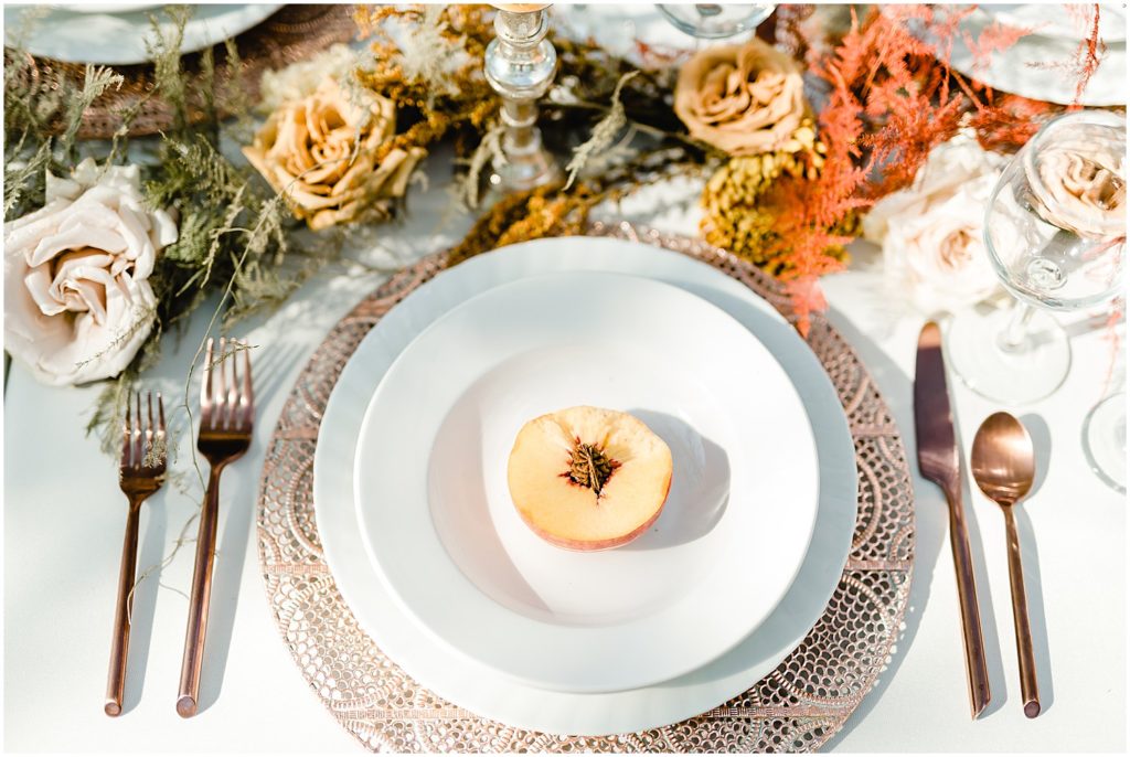 peach on plate reception table 