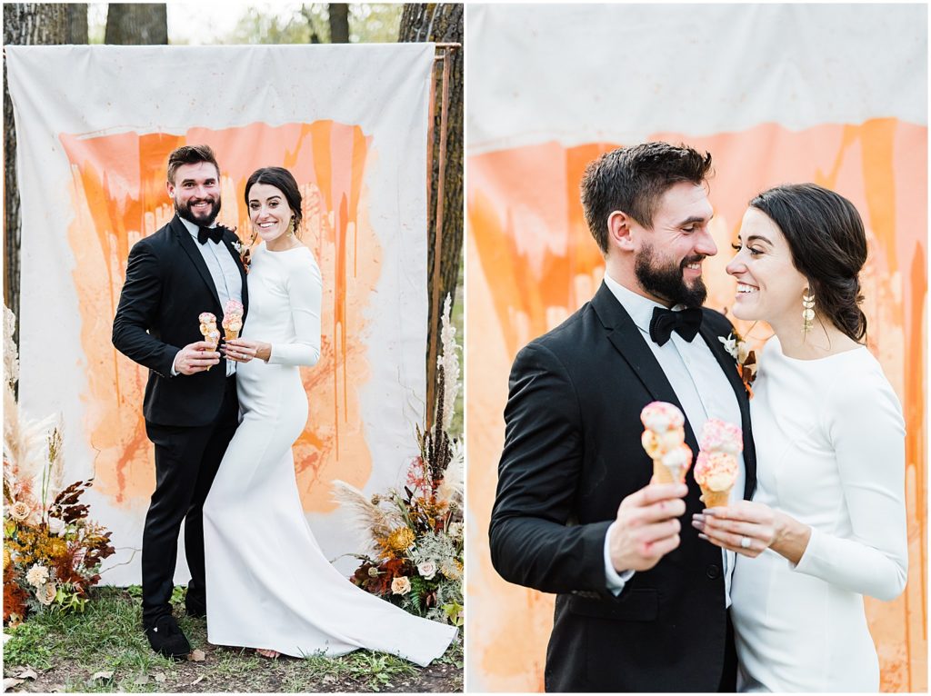 bride and groom eating ice cream paint canvas