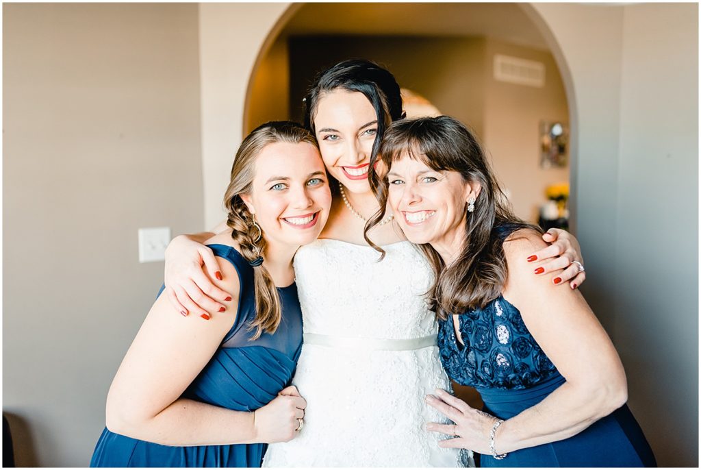 bride with mom and sister