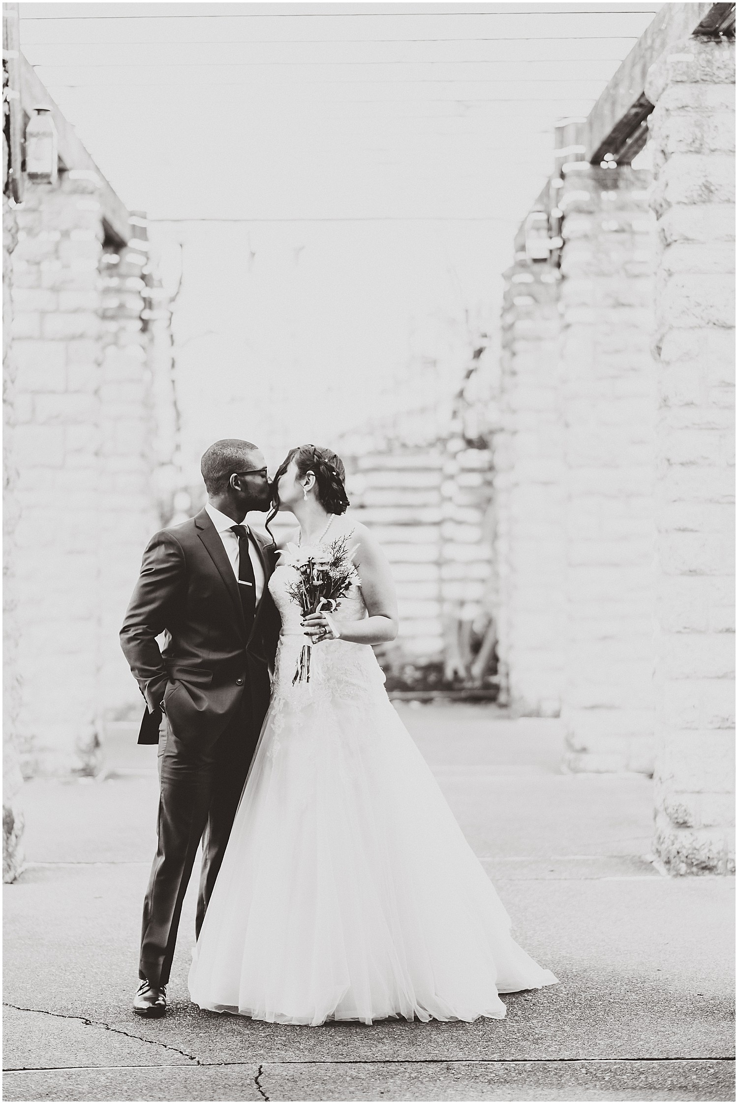 black and white bride and groom portrait 