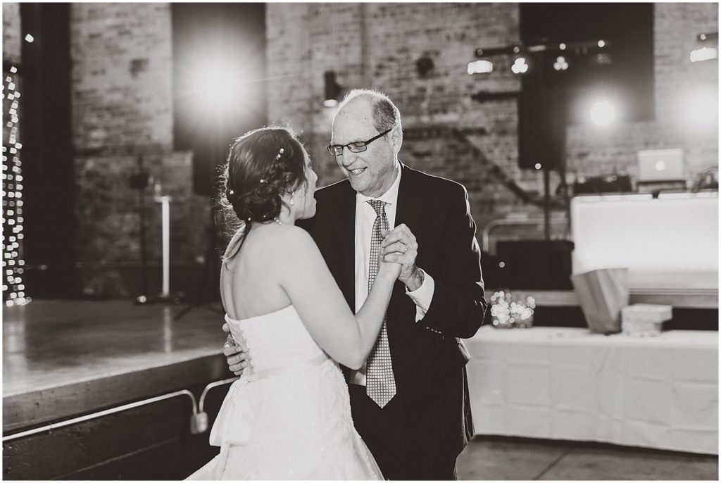 bride and father first dance black and white