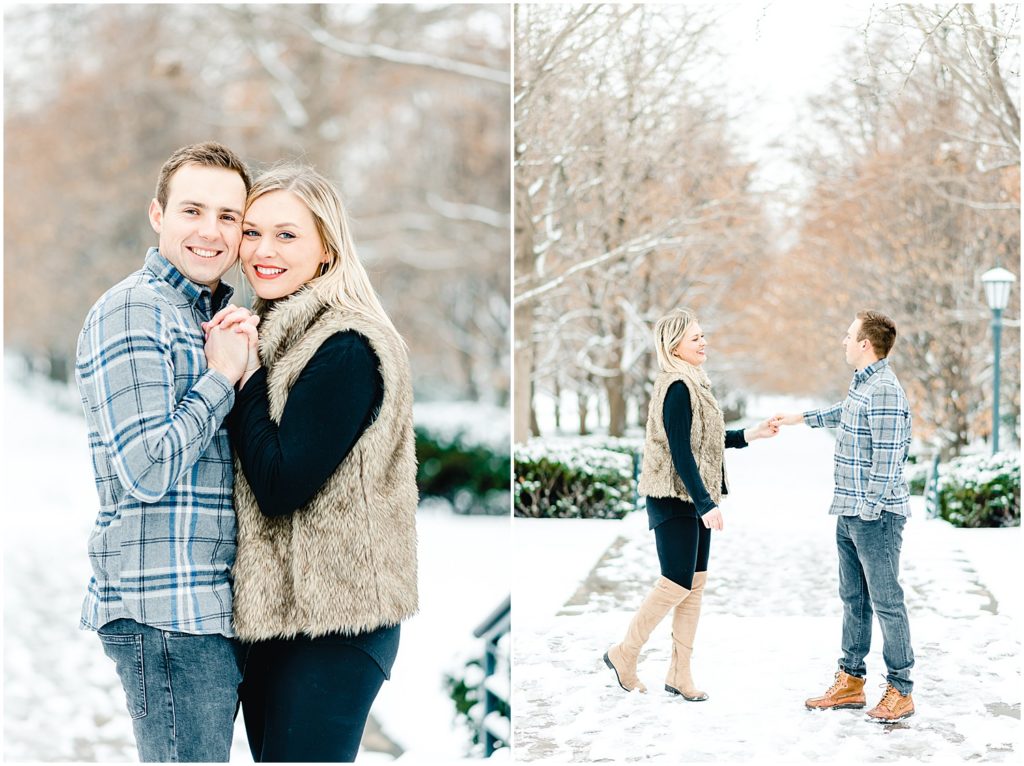 couple dancing on snow covered sidewalk