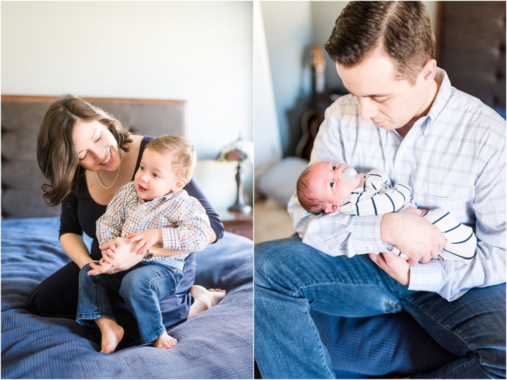 mom and dad holding sons for newborn session