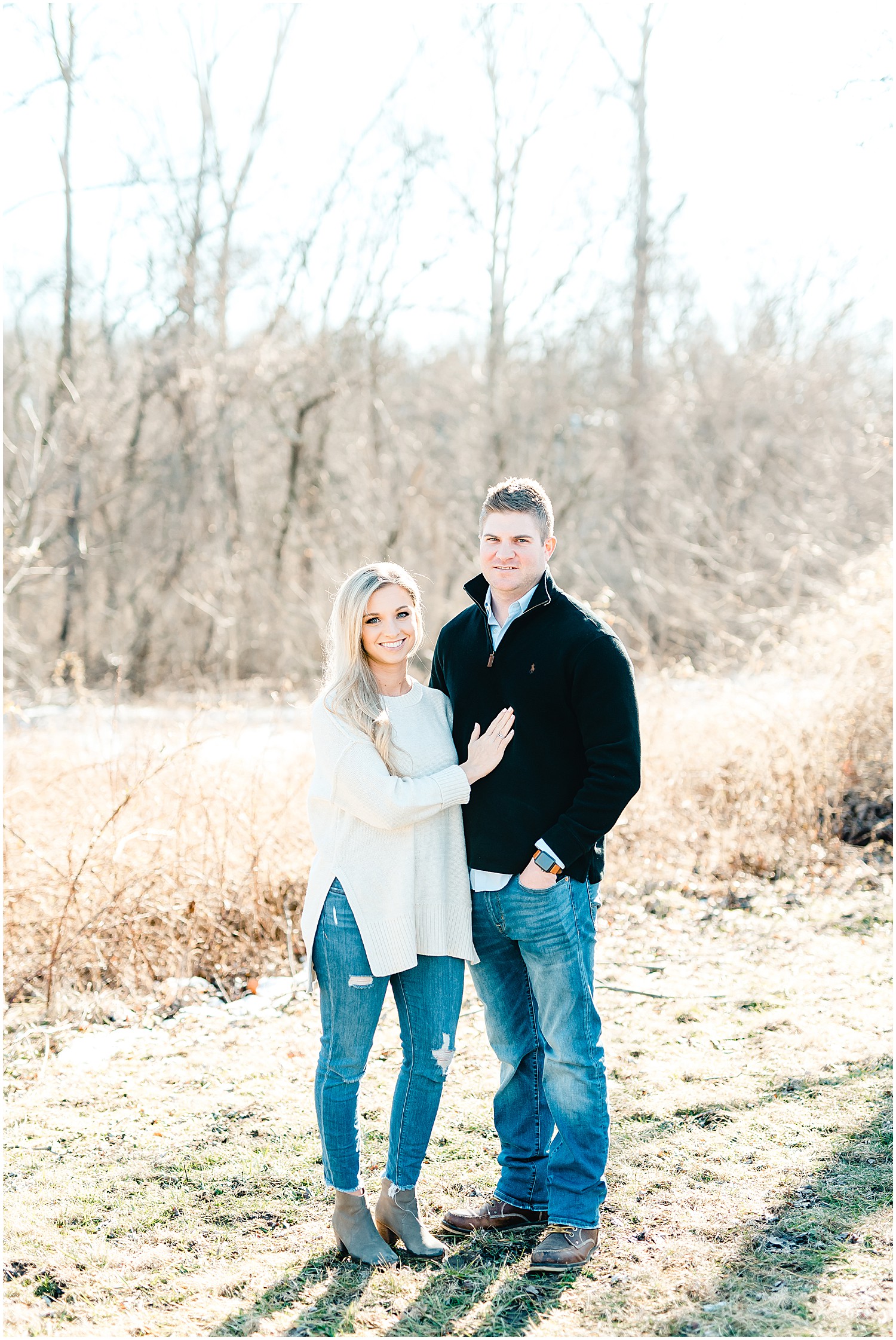 Engaged couple posing in Capen Park for Columbia, MO engagement session