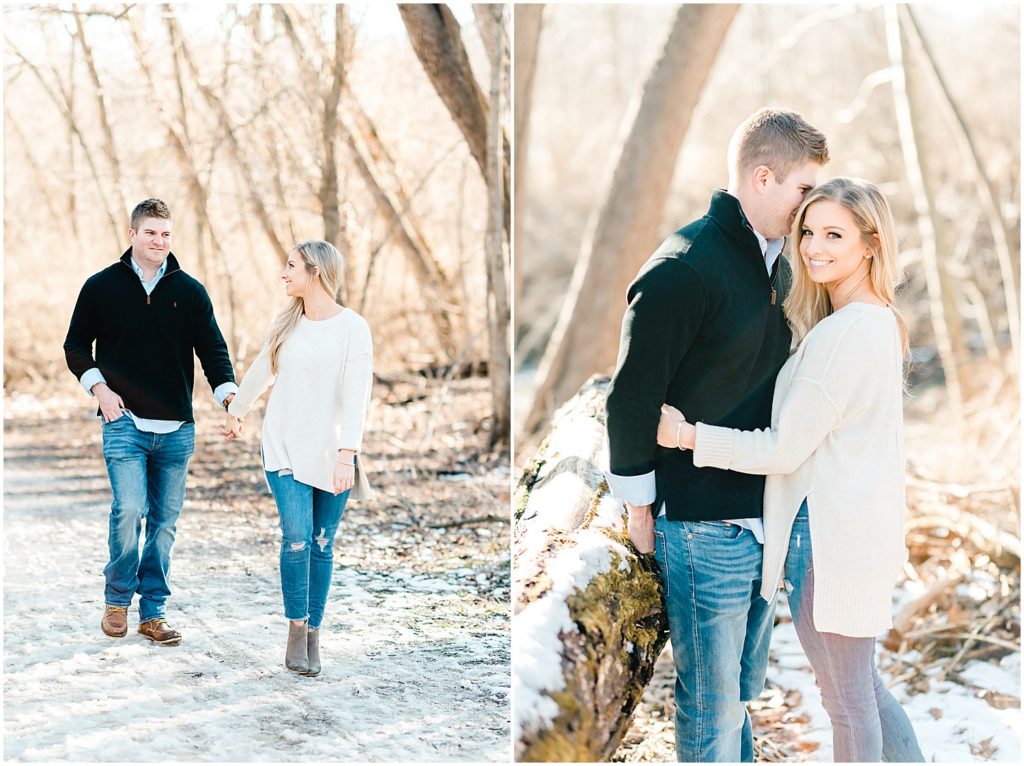 Engaged couple posing in Capen Park for Columbia, MO engagement session