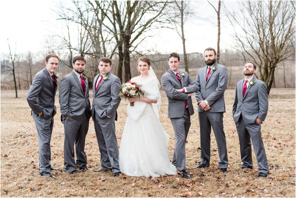 bride with groomsmen wedding party portraits