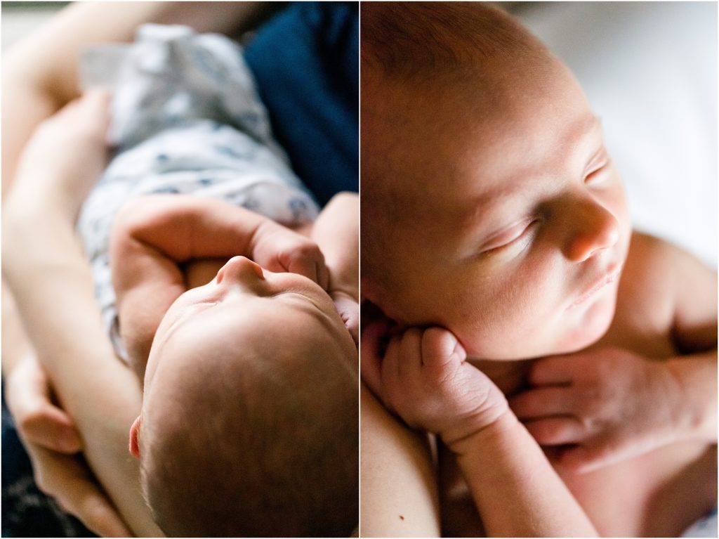 detail images of baby boy sleeping on mom 
