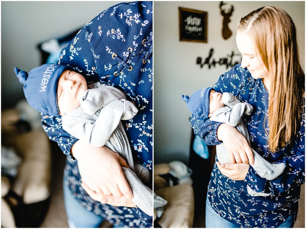 mom holding baby boy in nursery for columbia, mo newborn session