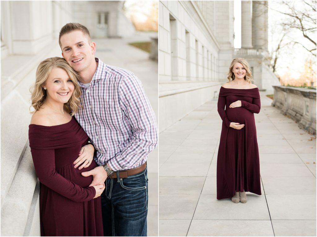 expecting mother holding belly for portraits during maternity session