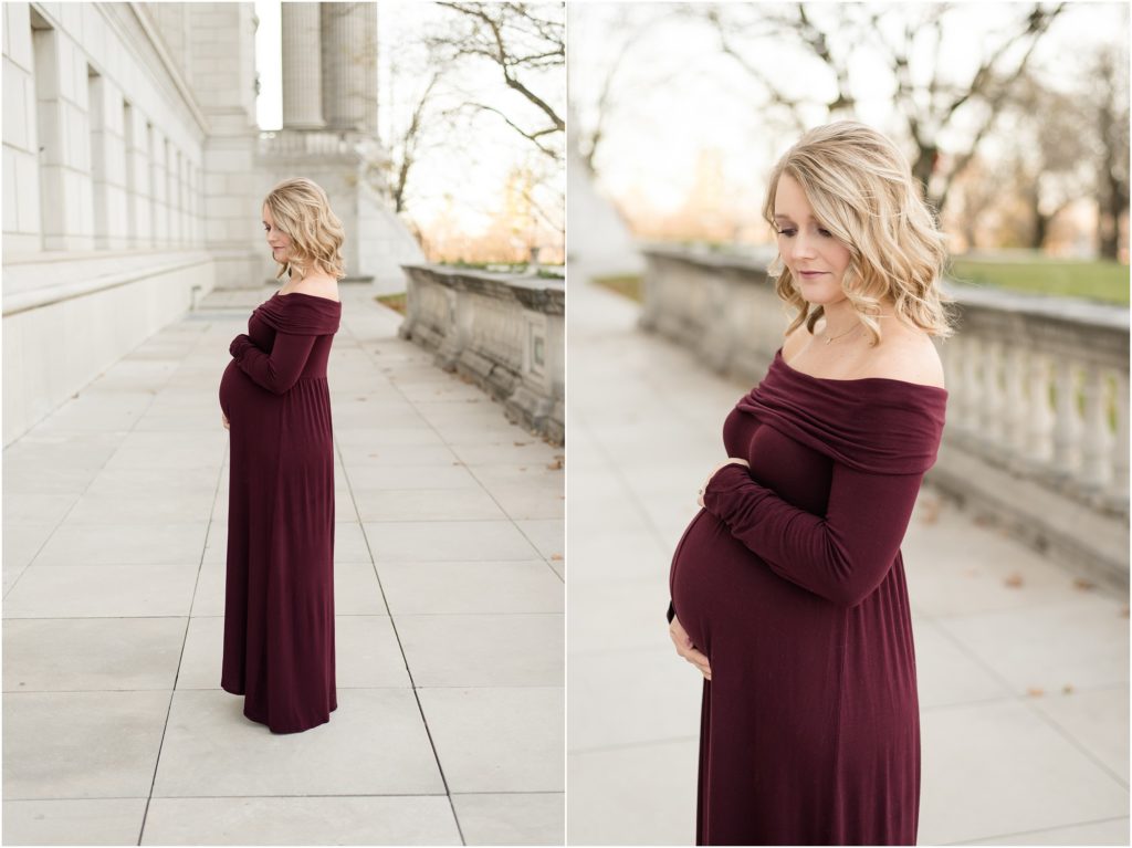 expecting mother holding belly for maternity session