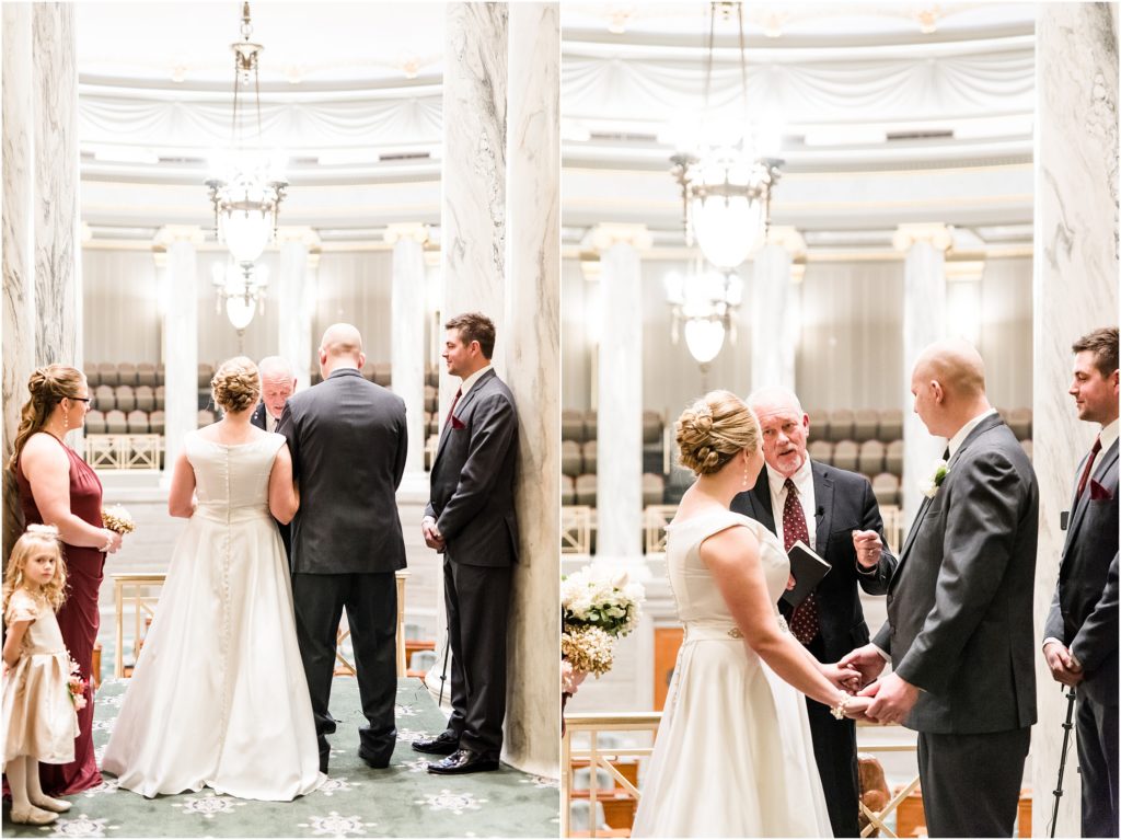 bride and groom wedding ceremony in senate chamber mezzanine 