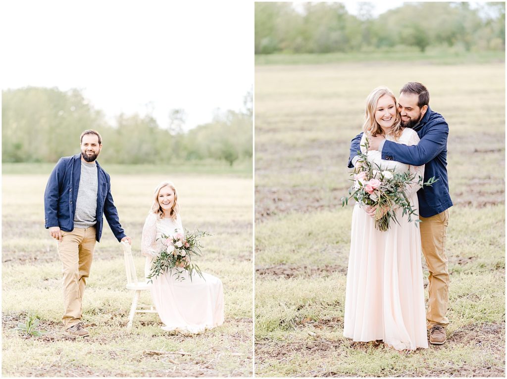 husband and wife laughing during images taken in field