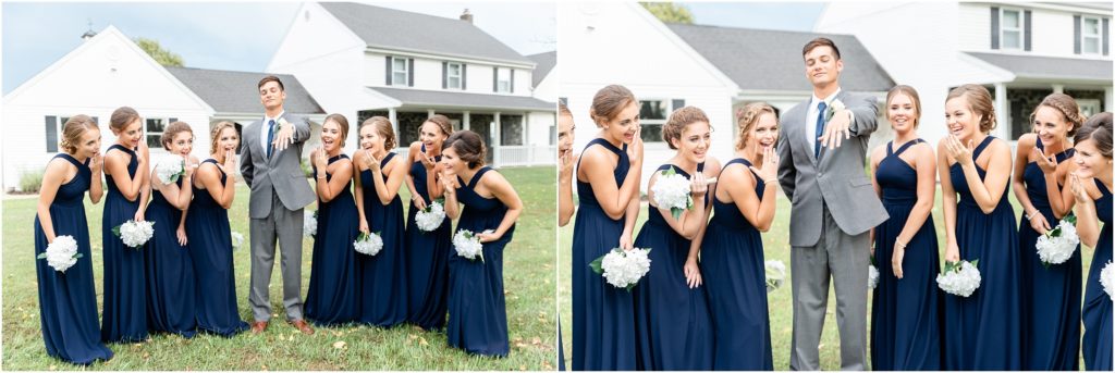 groom with bridesmaids portrait silly
