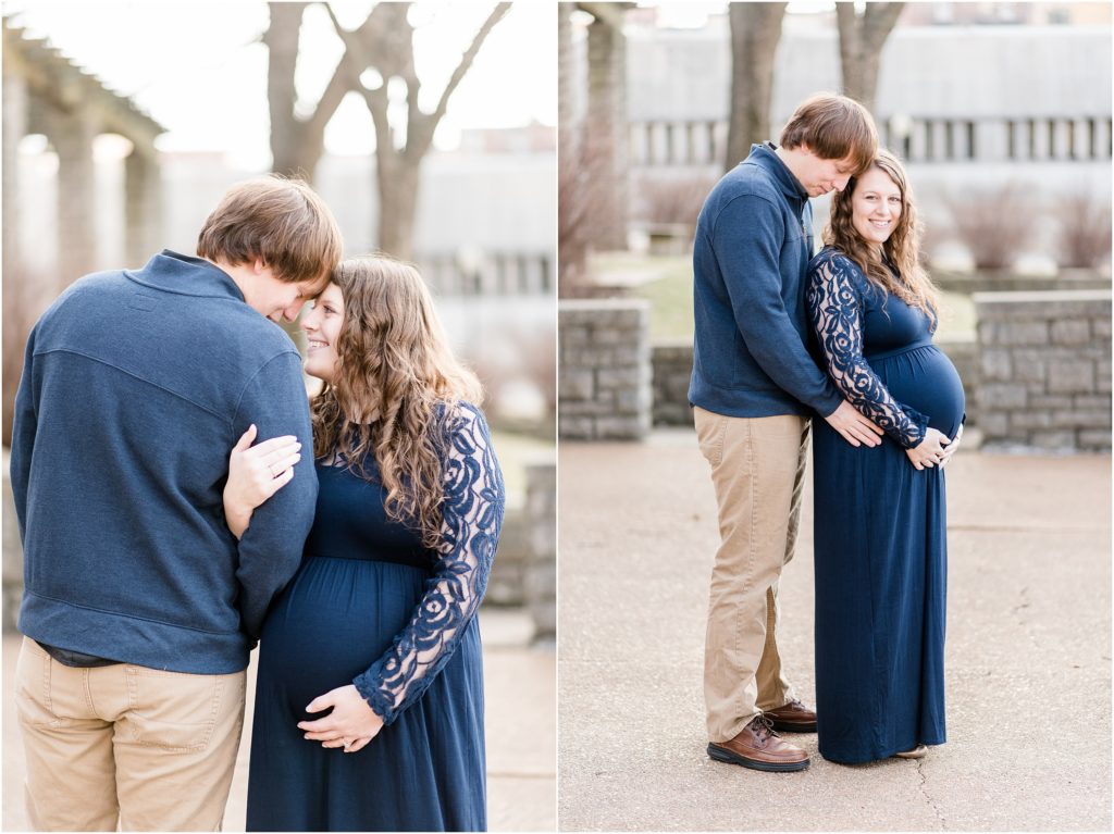 maternity session at missouri governor's garden for couple wearing navy clothing