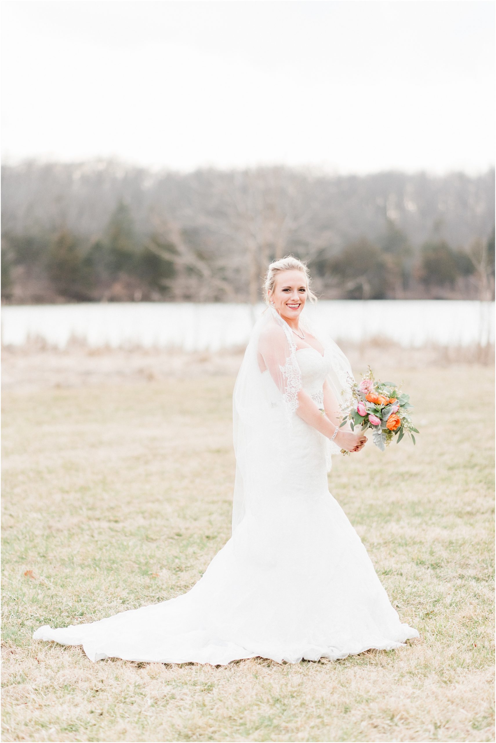 bridal portrait for dreamy peach and coral bridal session with peach and coral bouquet