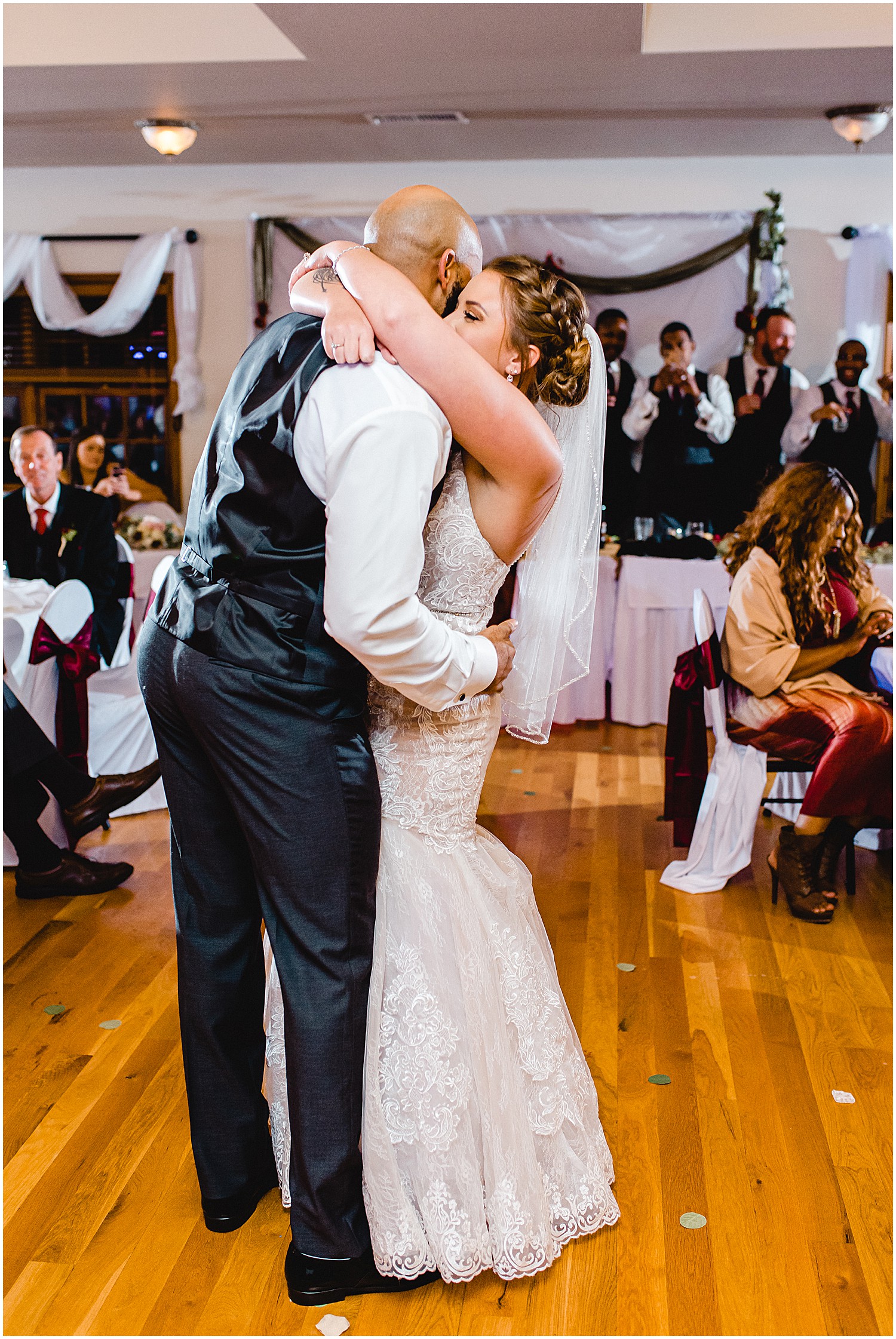 bride and groom first dance during wedding reception at Canterbury hill winery