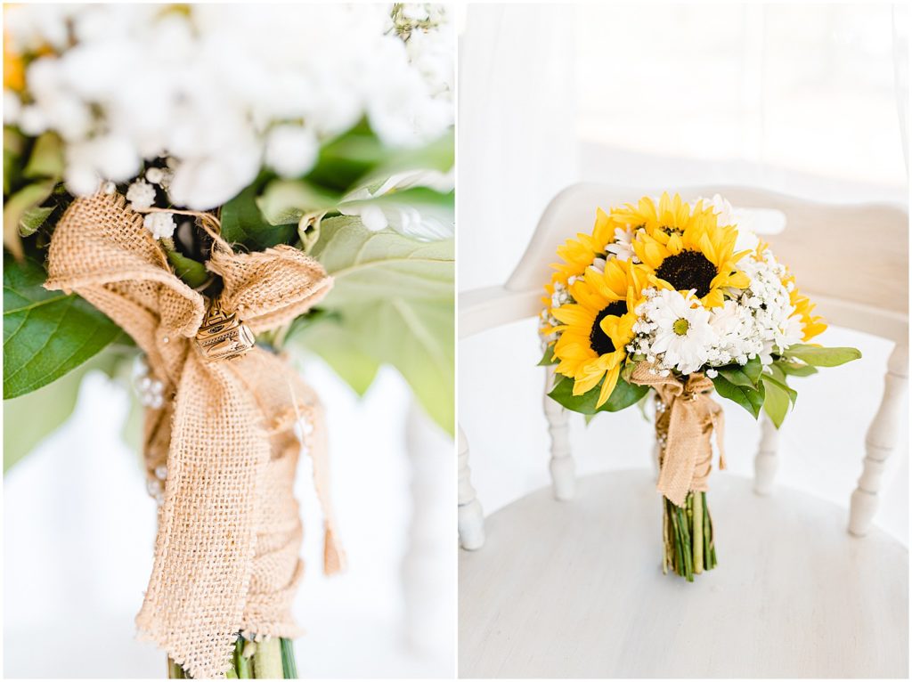 bouquet of sunflowers wrapped in burlap
