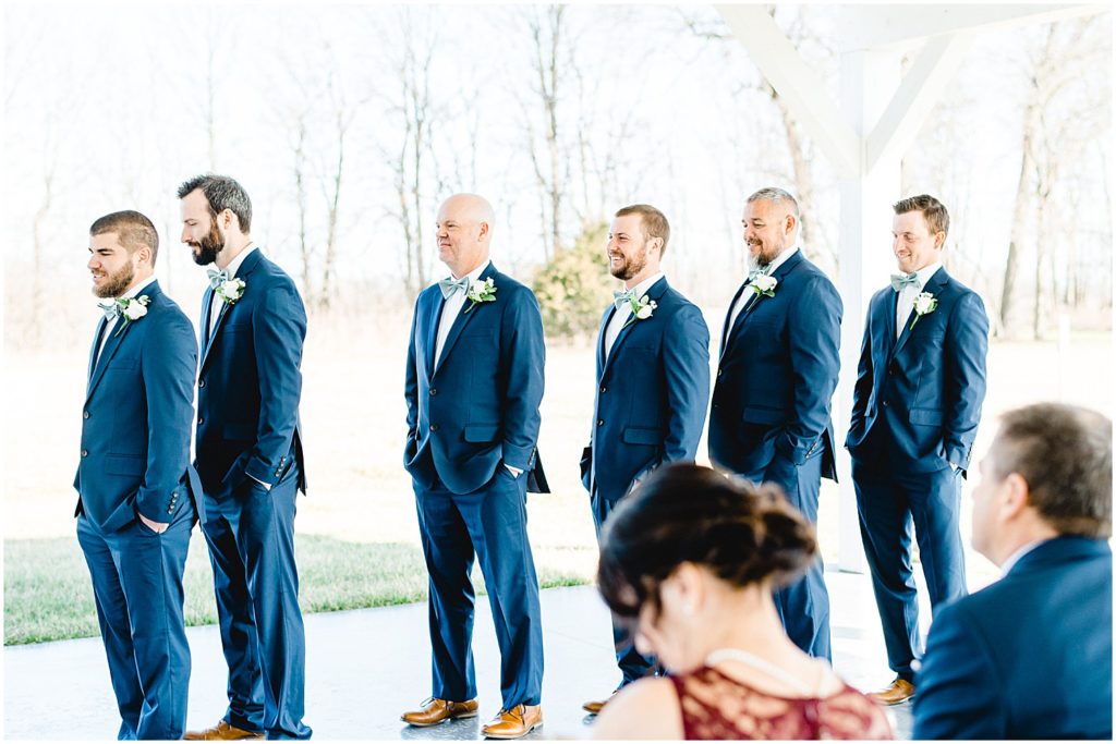Ceremony photos in outdoor pavilion at Emerson Fields wedding venue