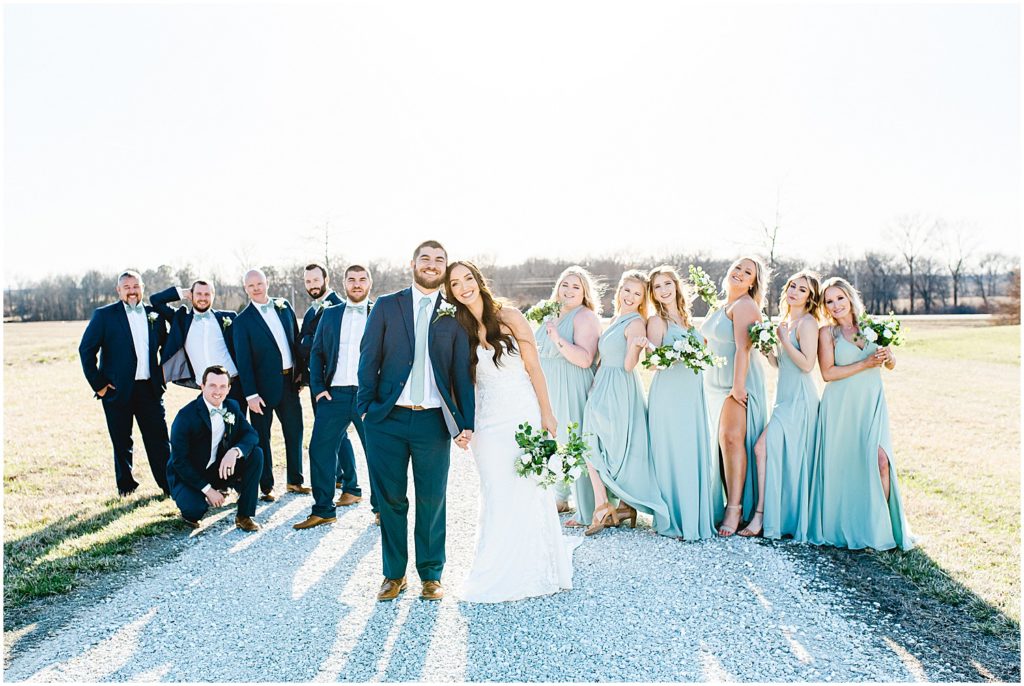 Wedding party photos outside of Emerson fields wedding venue