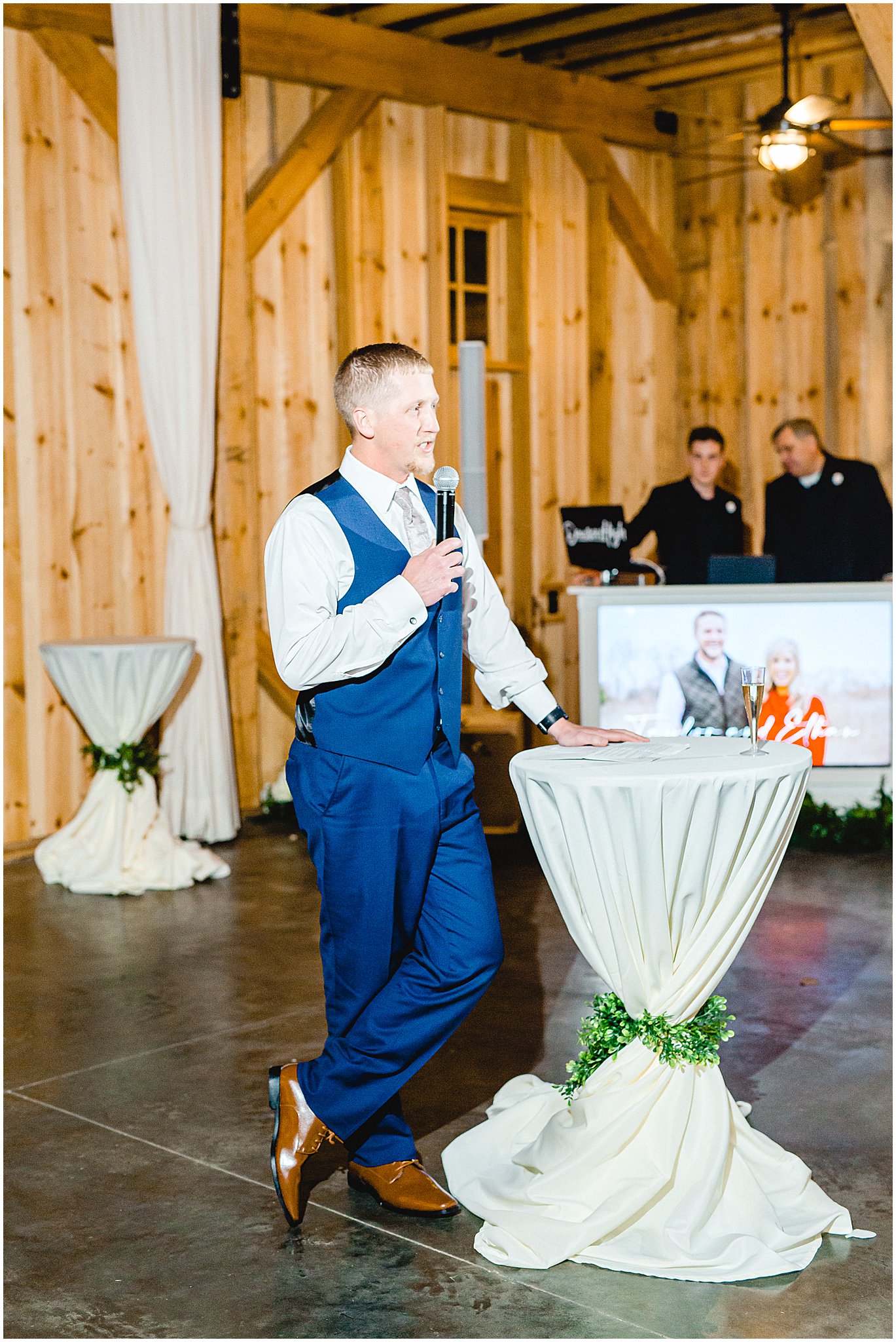 Aquila Barn indoor wedding reception speech