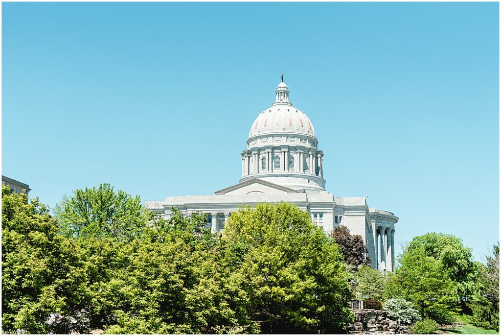 Missouri capitol building against a blue sky
